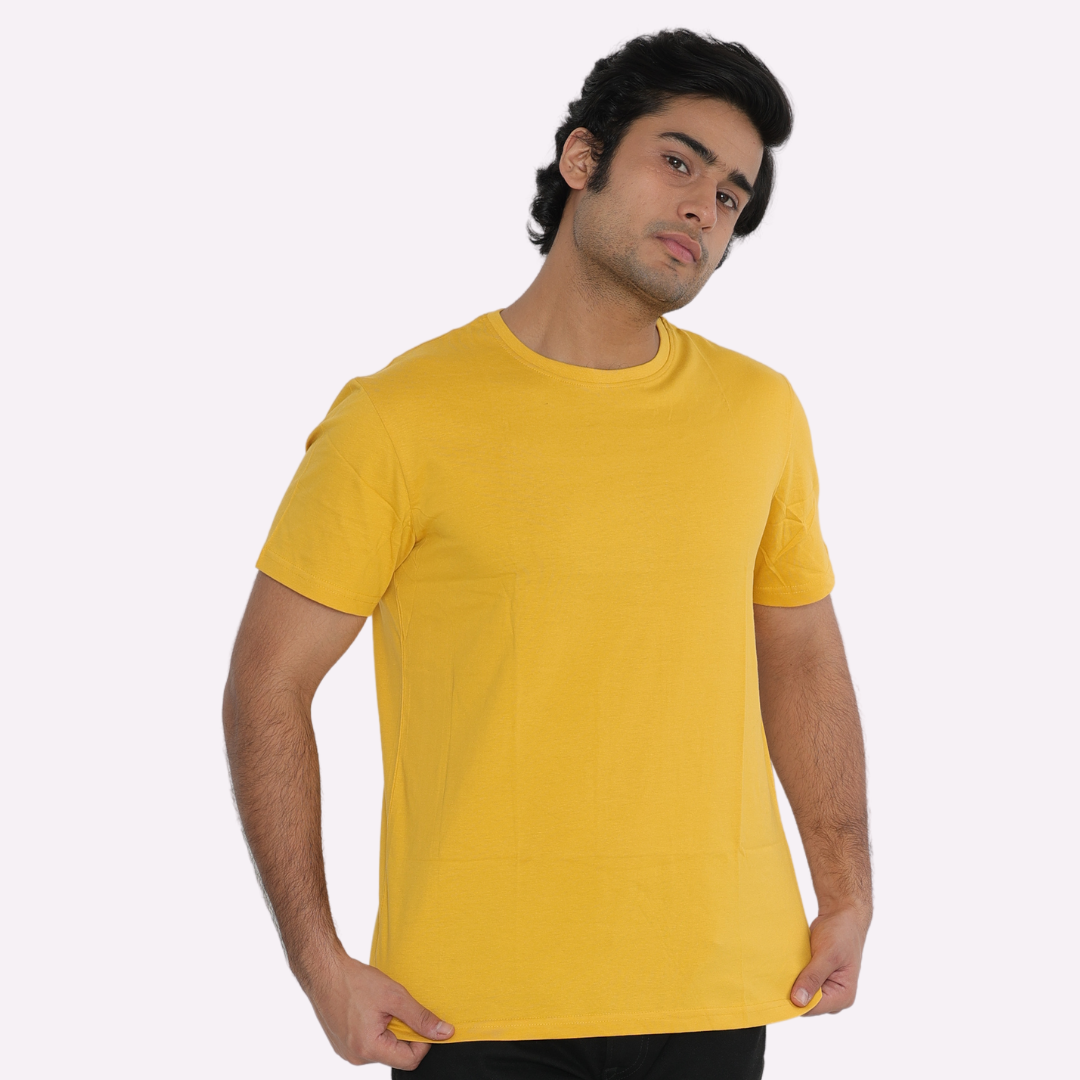 Men's Mustard Plain T Shirt