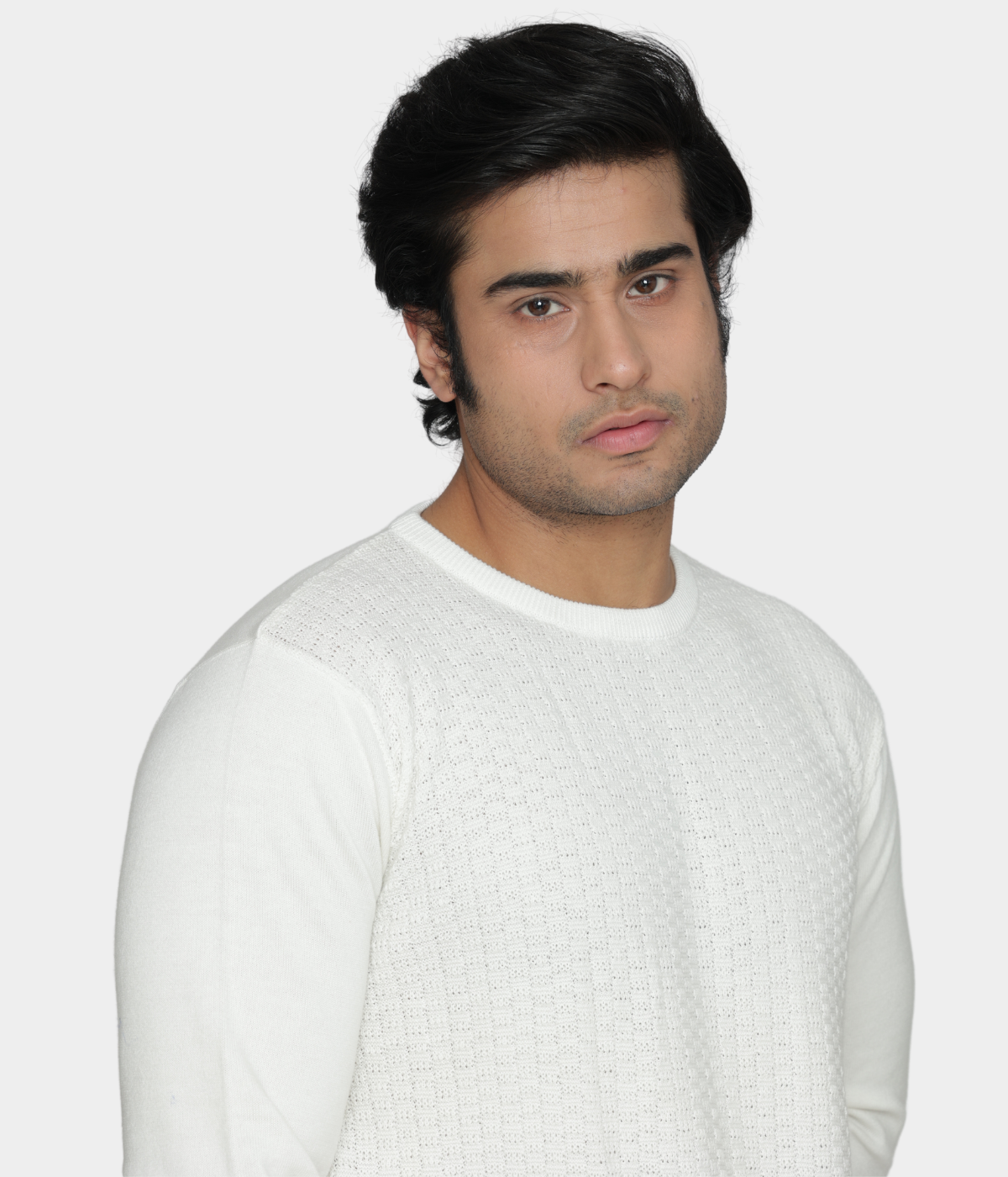 OFF WHITE STRUCTURED COTTON KNITTED T-SHIRT