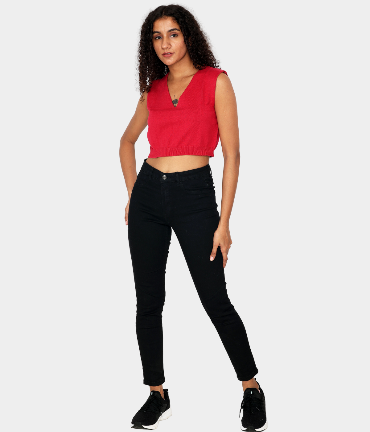 Maroon V-Neck Sleeveless Knitted