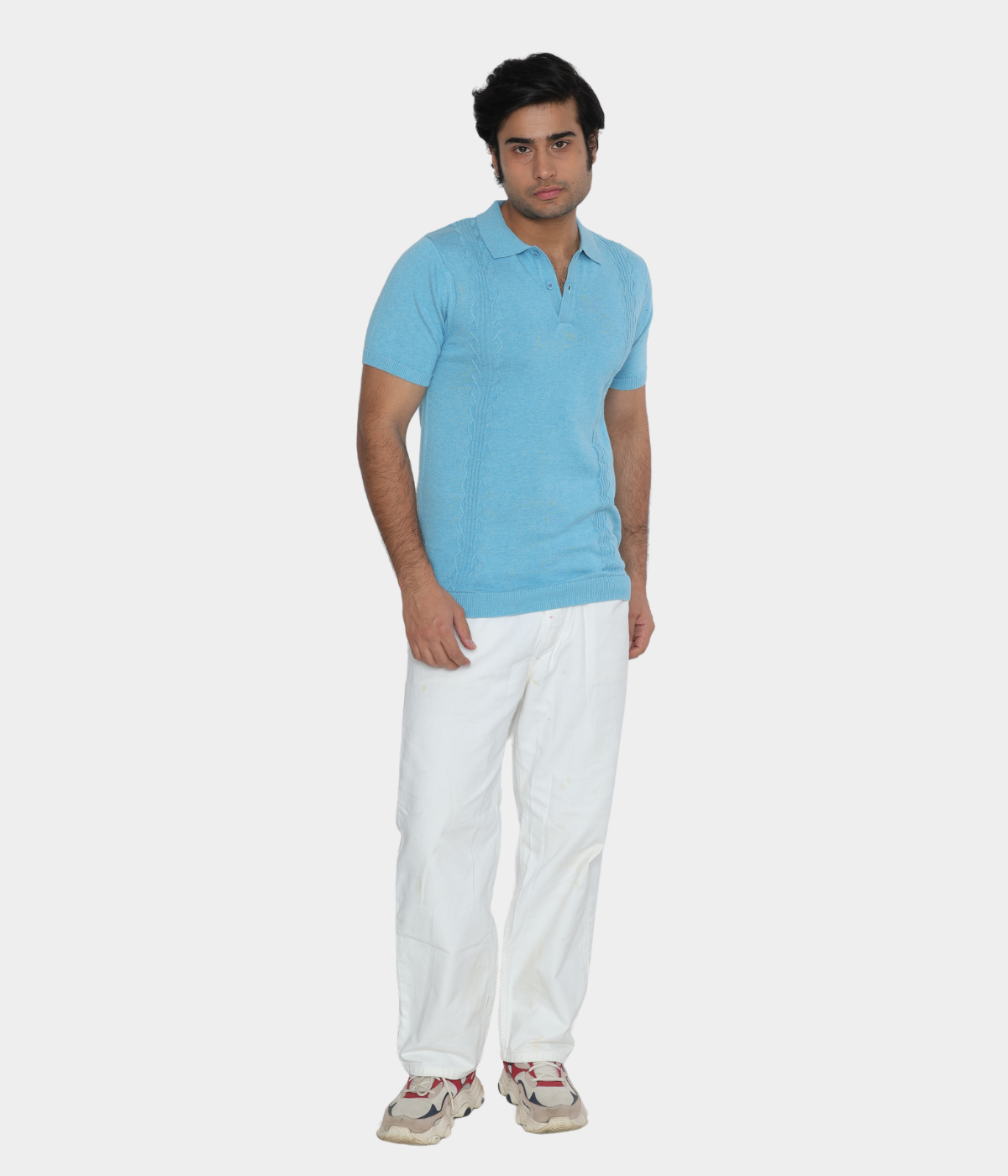 Sky Blue Structured Cotton Polo Knitted T-Shirt