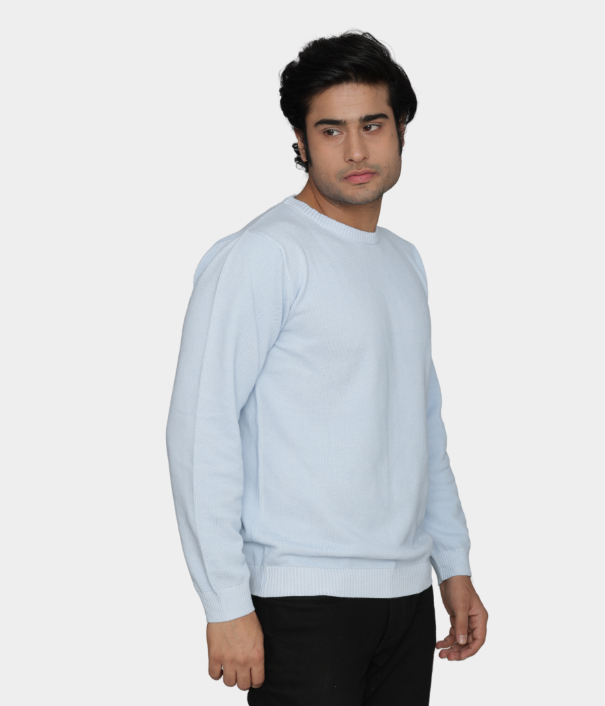Sky blue structured cotton knitted T-shirt