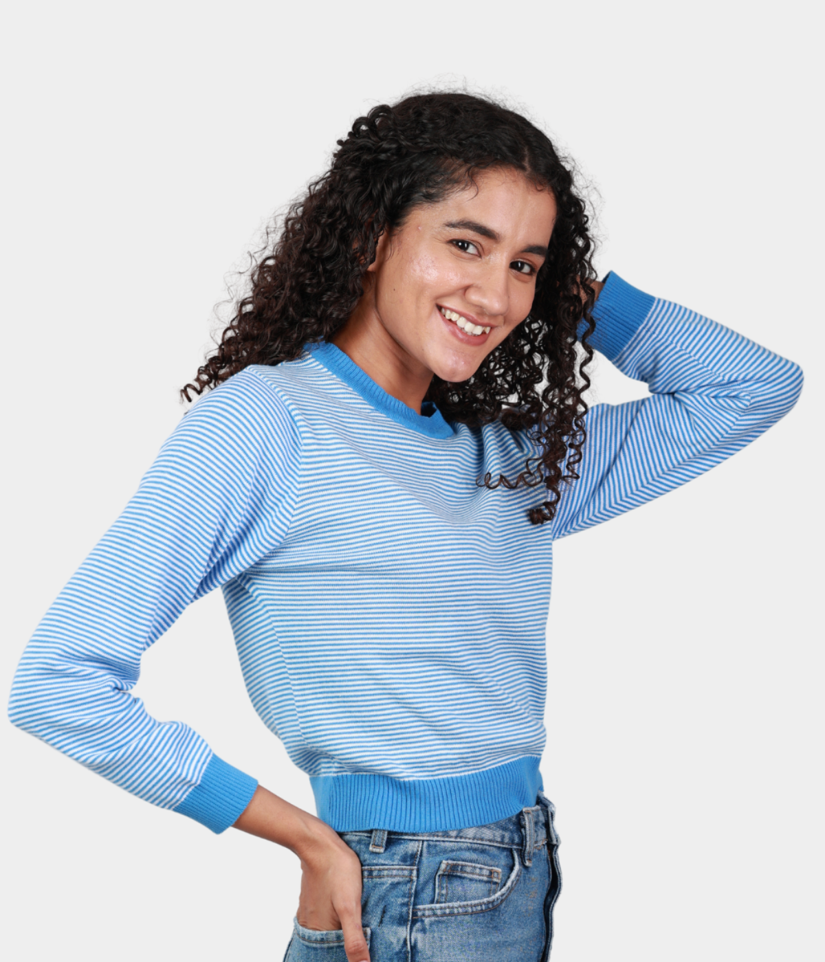 Light Blue Full Sleeves Knitted Top
