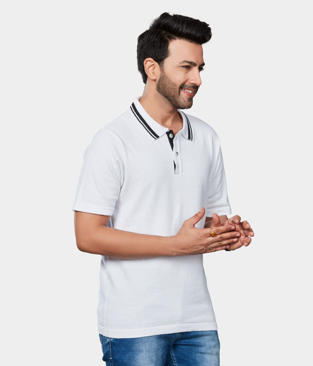 White Cotton structured knitted T-Shirt