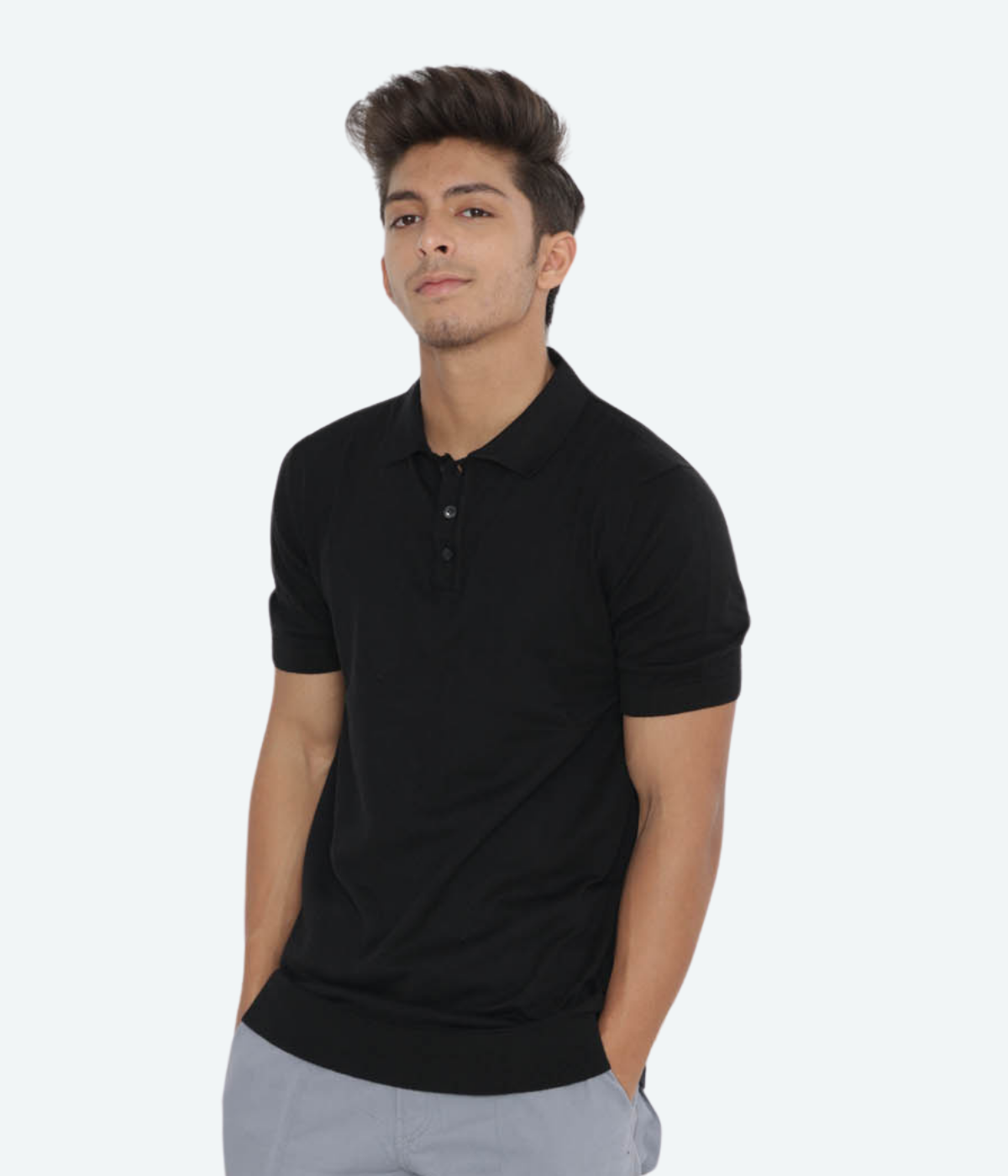 Black Solid  cotton Knitted Polo