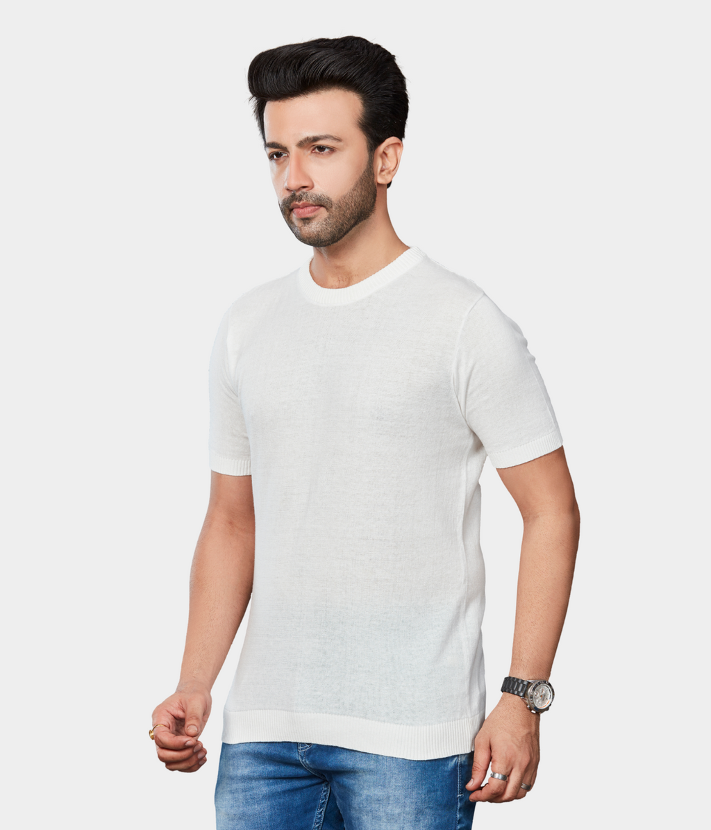 Off-White Single Ply Knitted Cotton T-Shirt