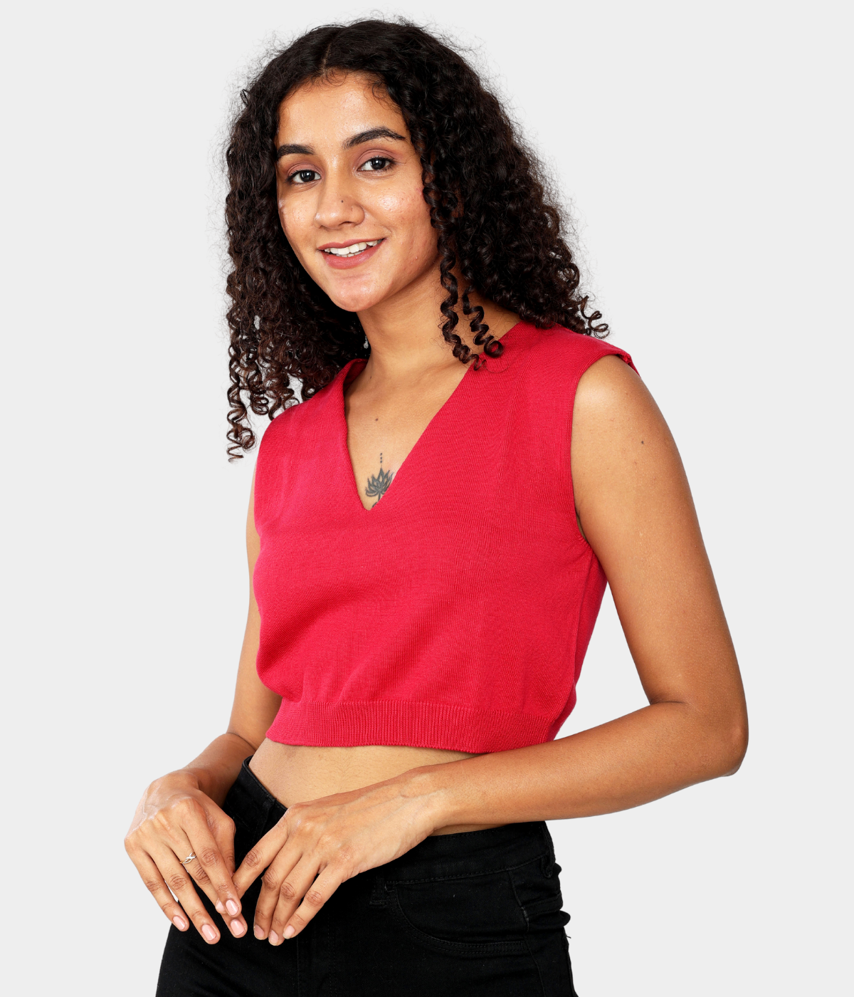 Maroon V-Neck Sleeveless Knitted