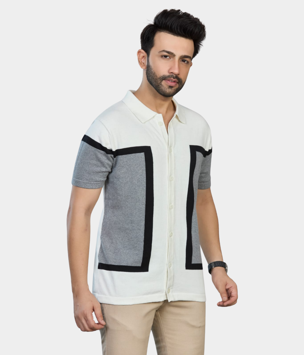 Off-White & Grey Structured Knitted Shirt