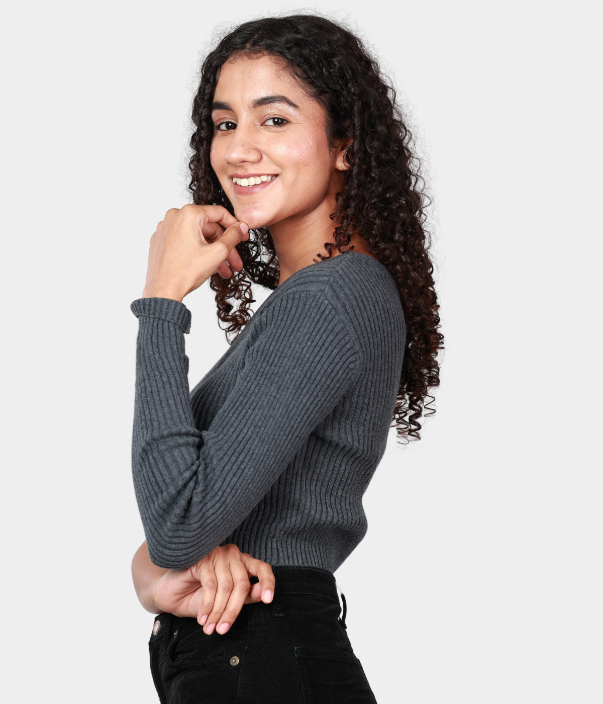Grey Side Sleeve Knitted TOP