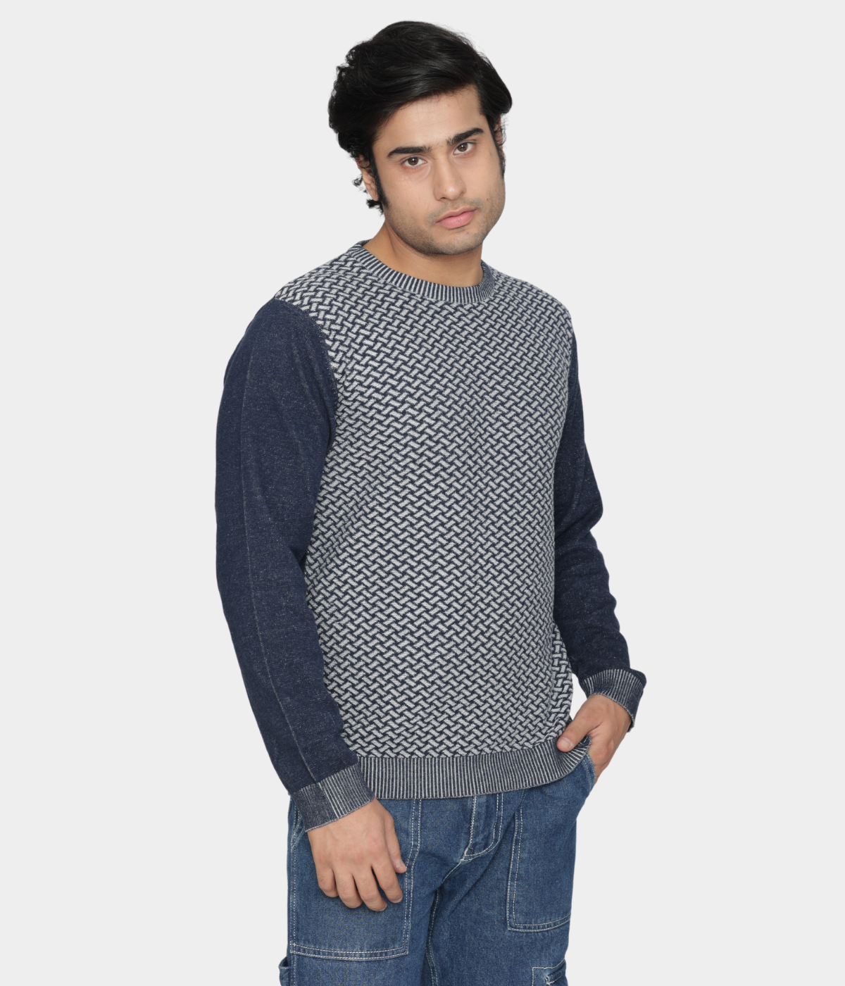 Navy Structured Knitted Cotton T-Shirt