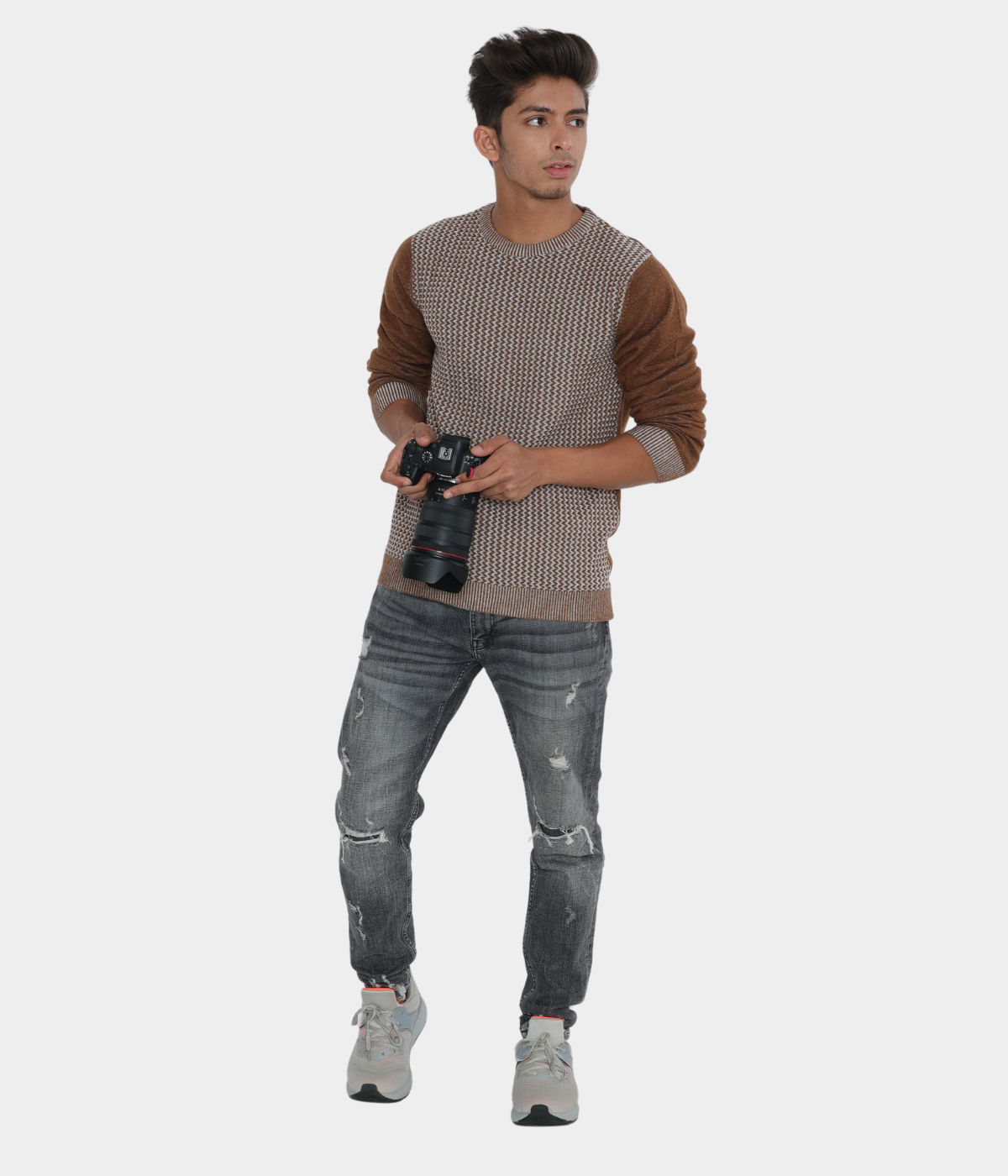 Brown structured knitted T-Shirt