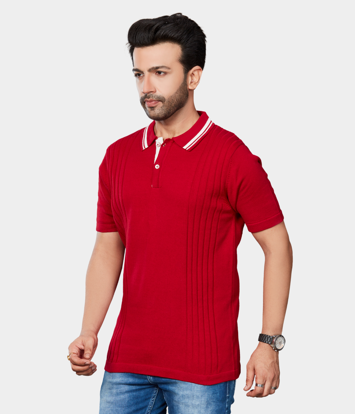 Maroon Solid Knitted Cotton T-Shirt