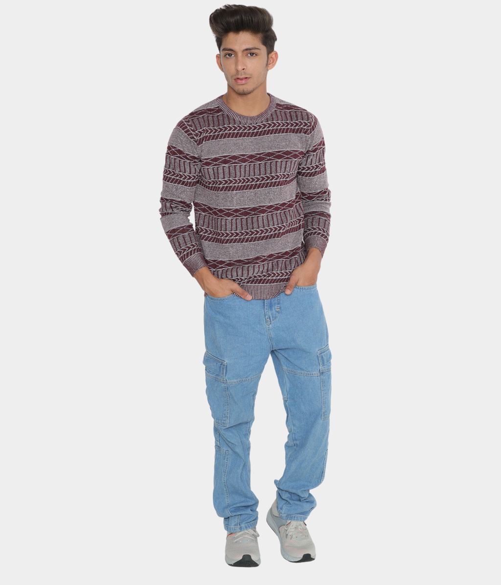 Wine structured cotton knitted T-shirt