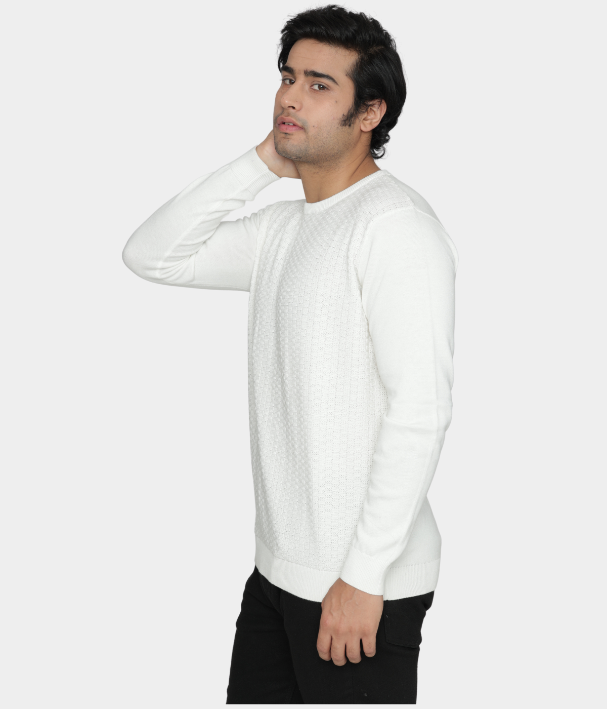 OFF WHITE STRUCTURED COTTON KNITTED T-SHIRT