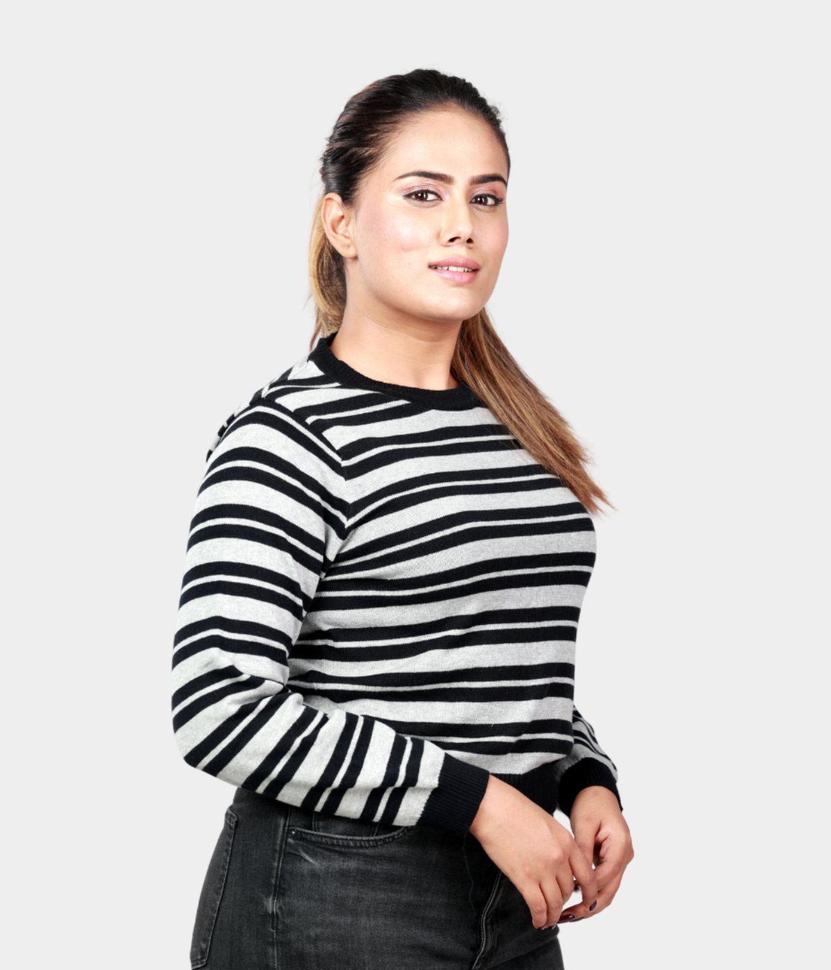 Black Striped Full Sleeves Knitted Top