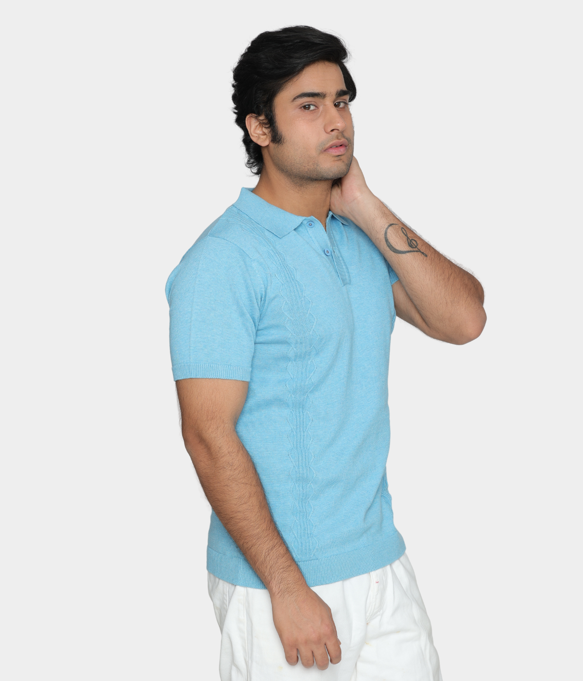 Sky Blue Structured Cotton Polo Knitted T-Shirt