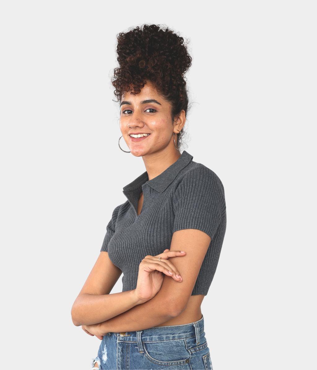 Anthra Polo – Half Sleeves Ribbed Knitted