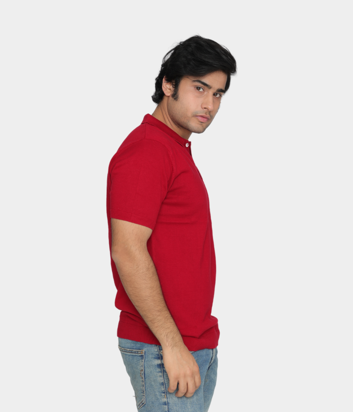 Red Solid knitted Cotton Polo Knitted T-Shirt