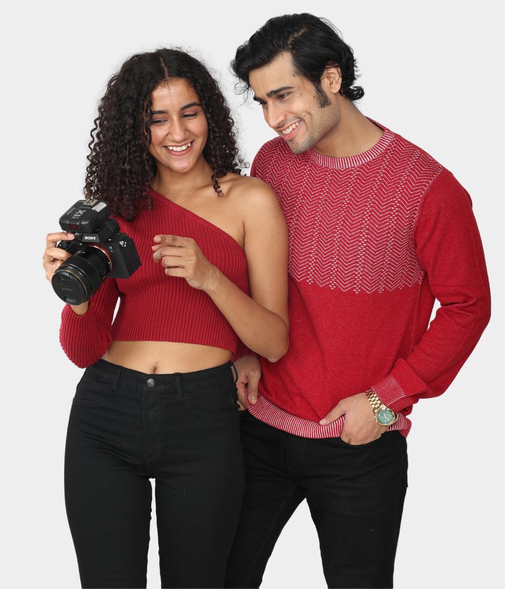 Maroon Structured Knitted T-Shirt