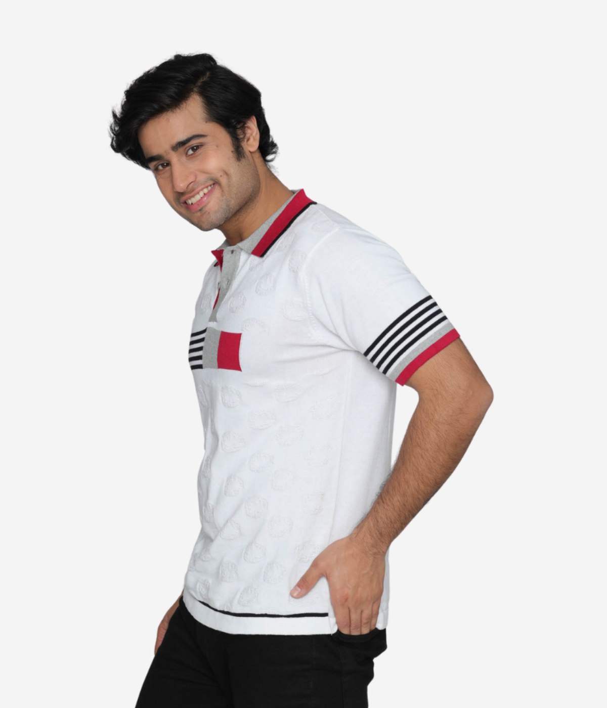White Structured Cotton Polo Knitted T-Shirt