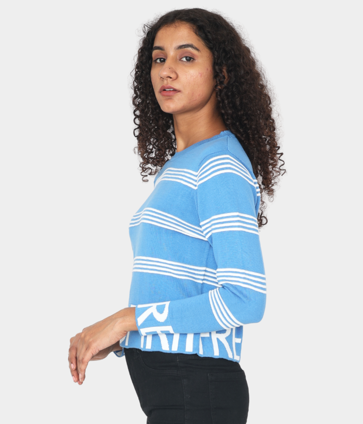 Blue Structured Full Sleeves Knitted Top