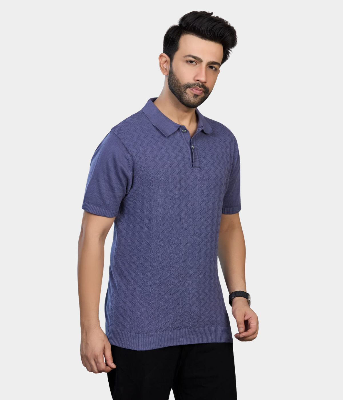 Washed Navy Cotton Knitted Polo T-Shirt