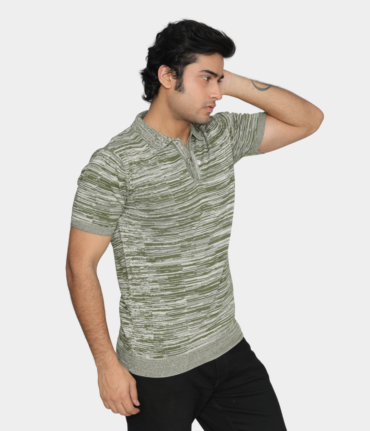 Green/Off-White Structured Cotton Polo Knitted T-Shirt