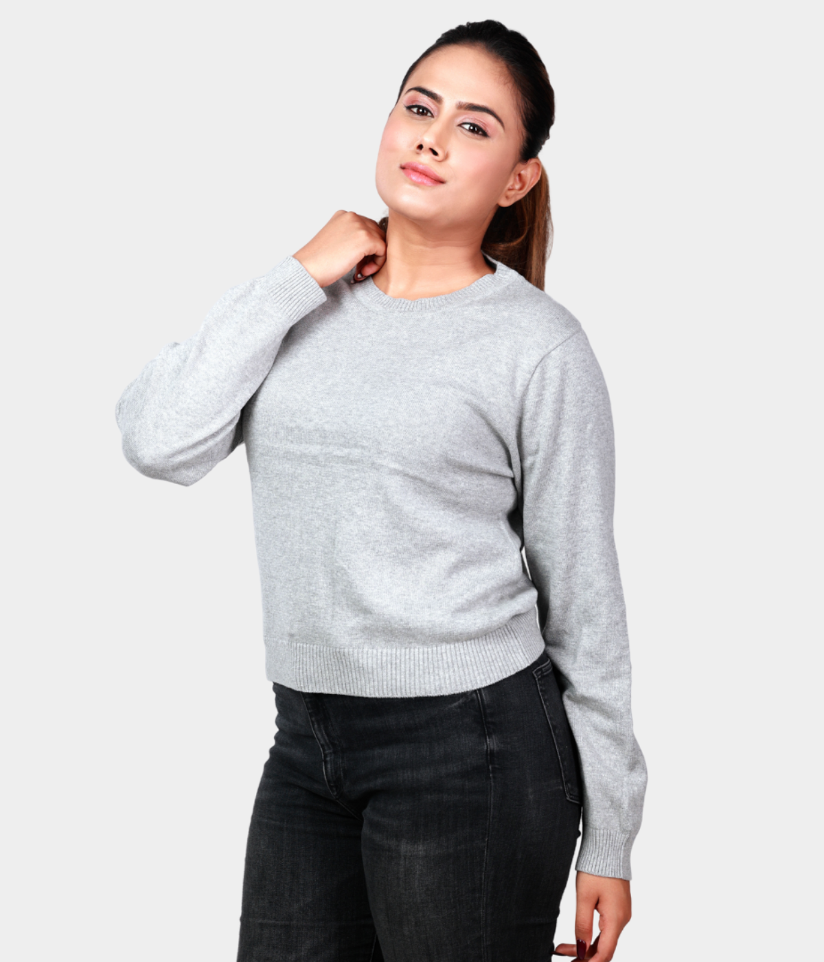 Grey Drop Shoulder Knitted Top