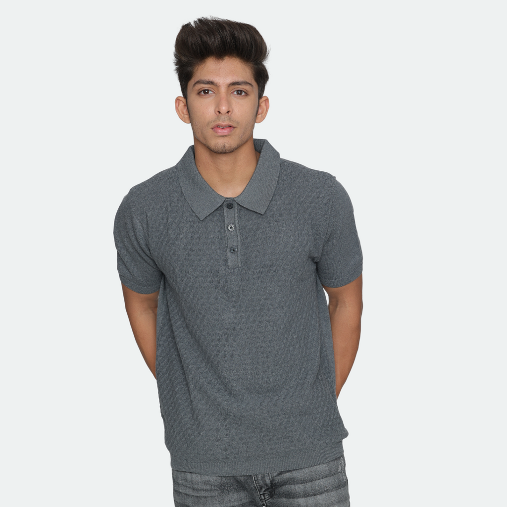 Anthra Structured Cotton Polo Knitted T-Shirt