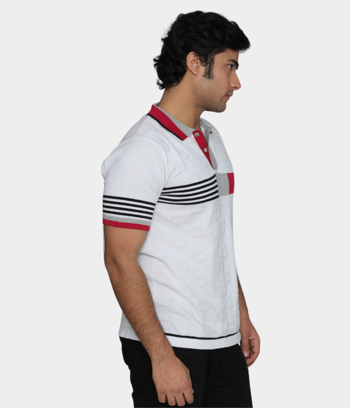 White Structured Cotton Polo Knitted T-Shirt