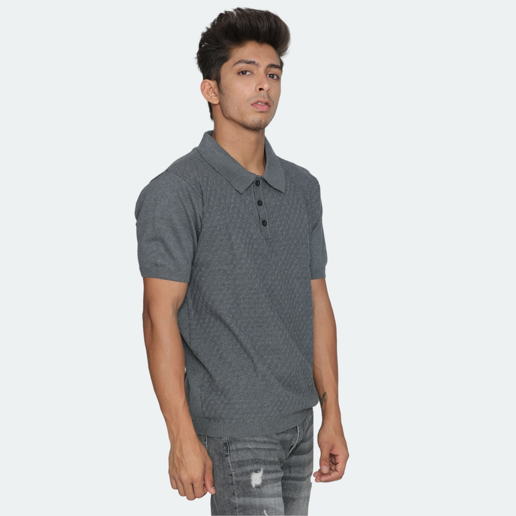 Anthra Structured Cotton Polo Knitted T-Shirt