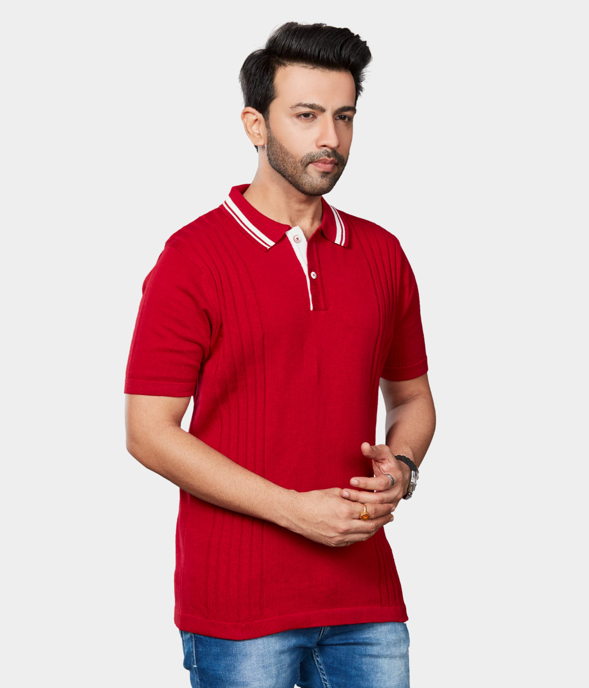 Maroon Solid Knitted Cotton T-Shirt