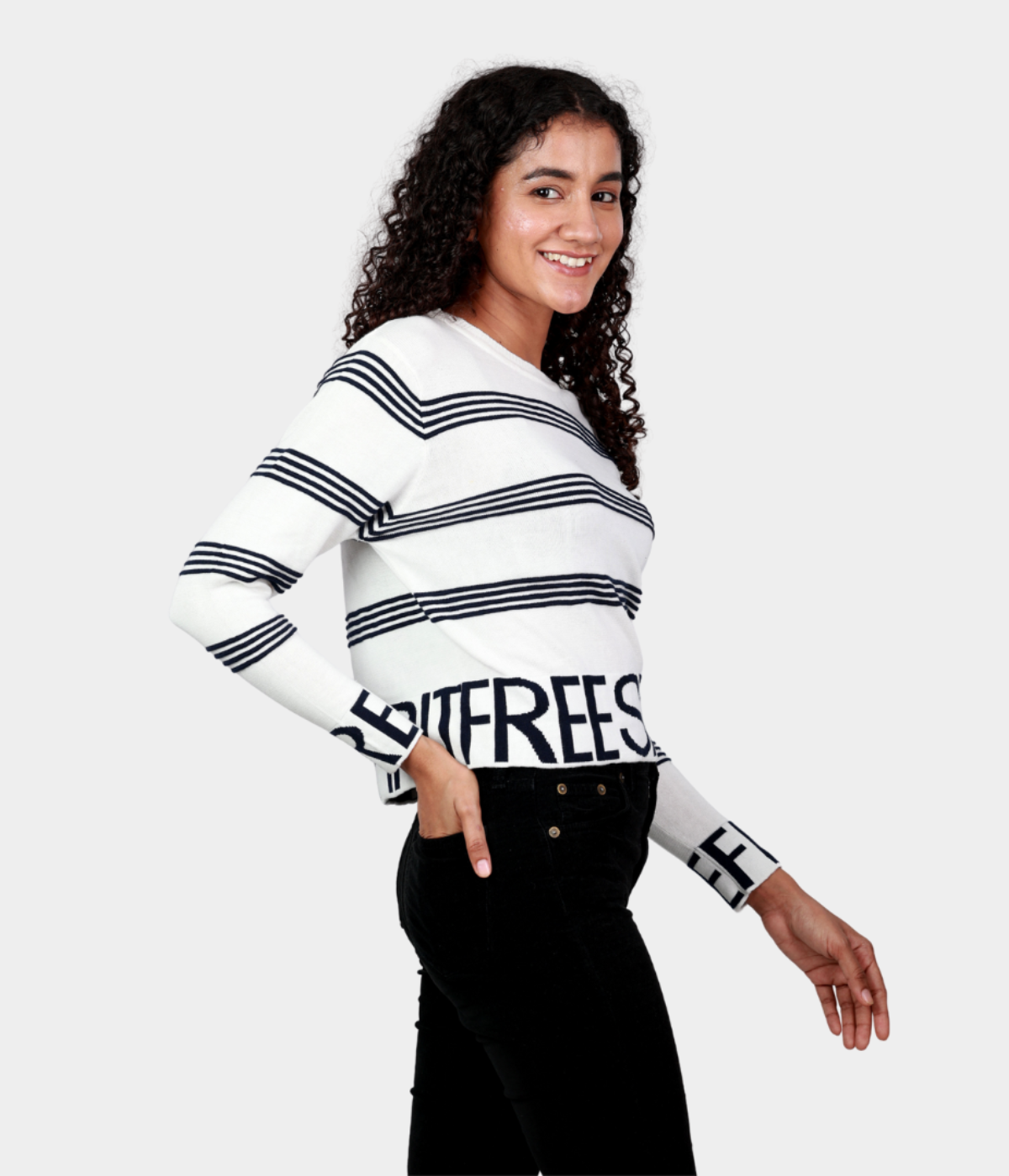 White Structured Full Sleeves Knitted Top