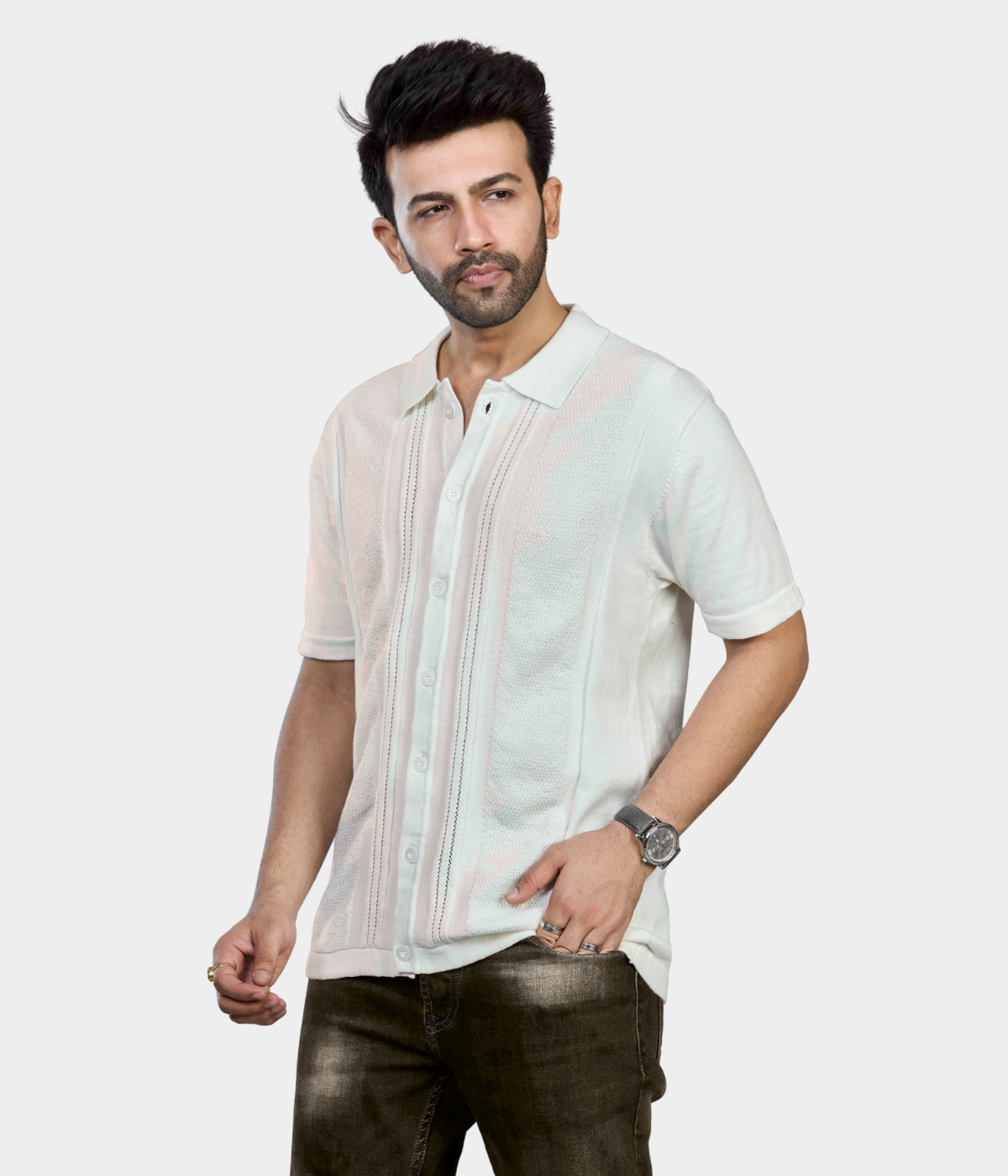 Off-White Structured Knitted Cotton Shirt