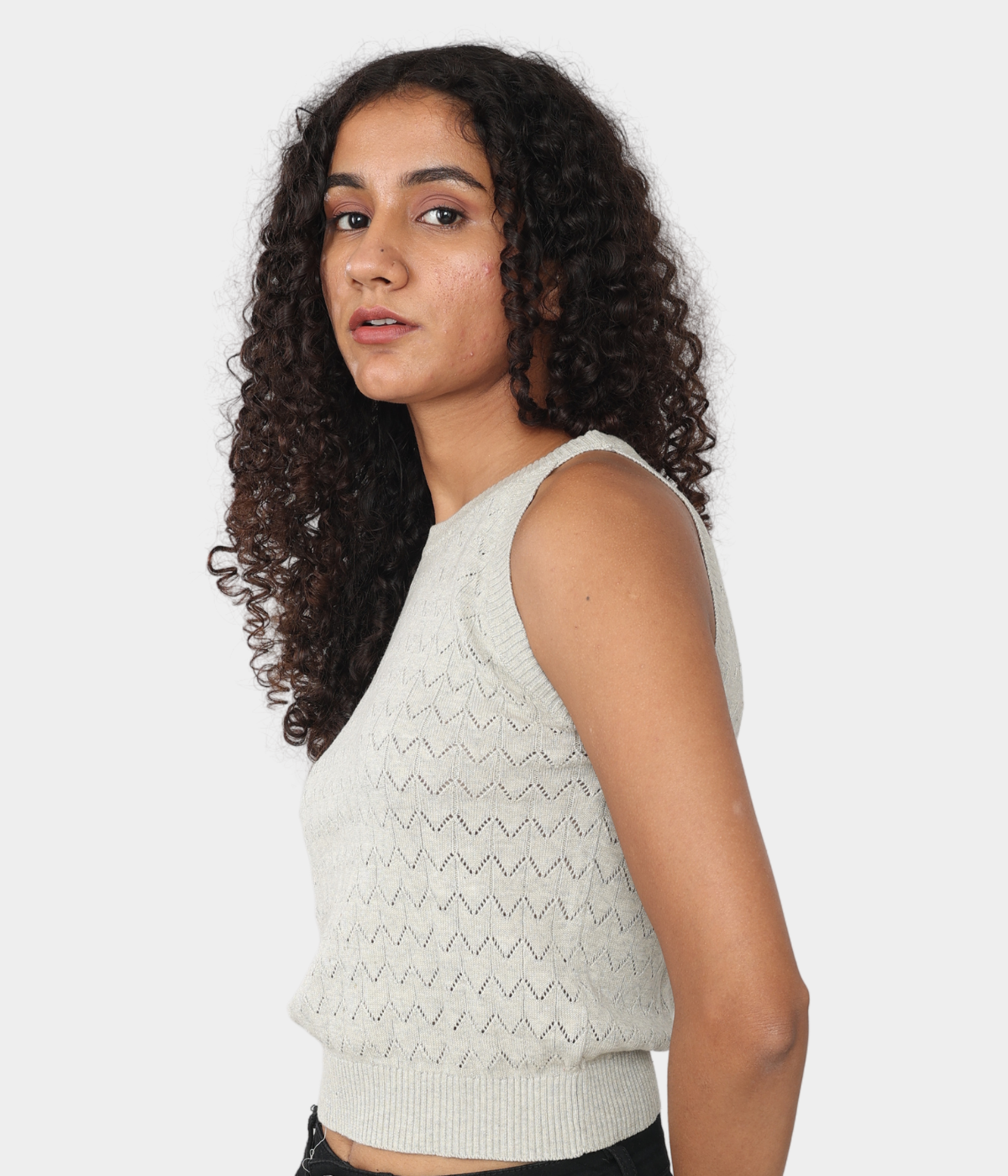 Grey Pointelle Knitted Tank Top