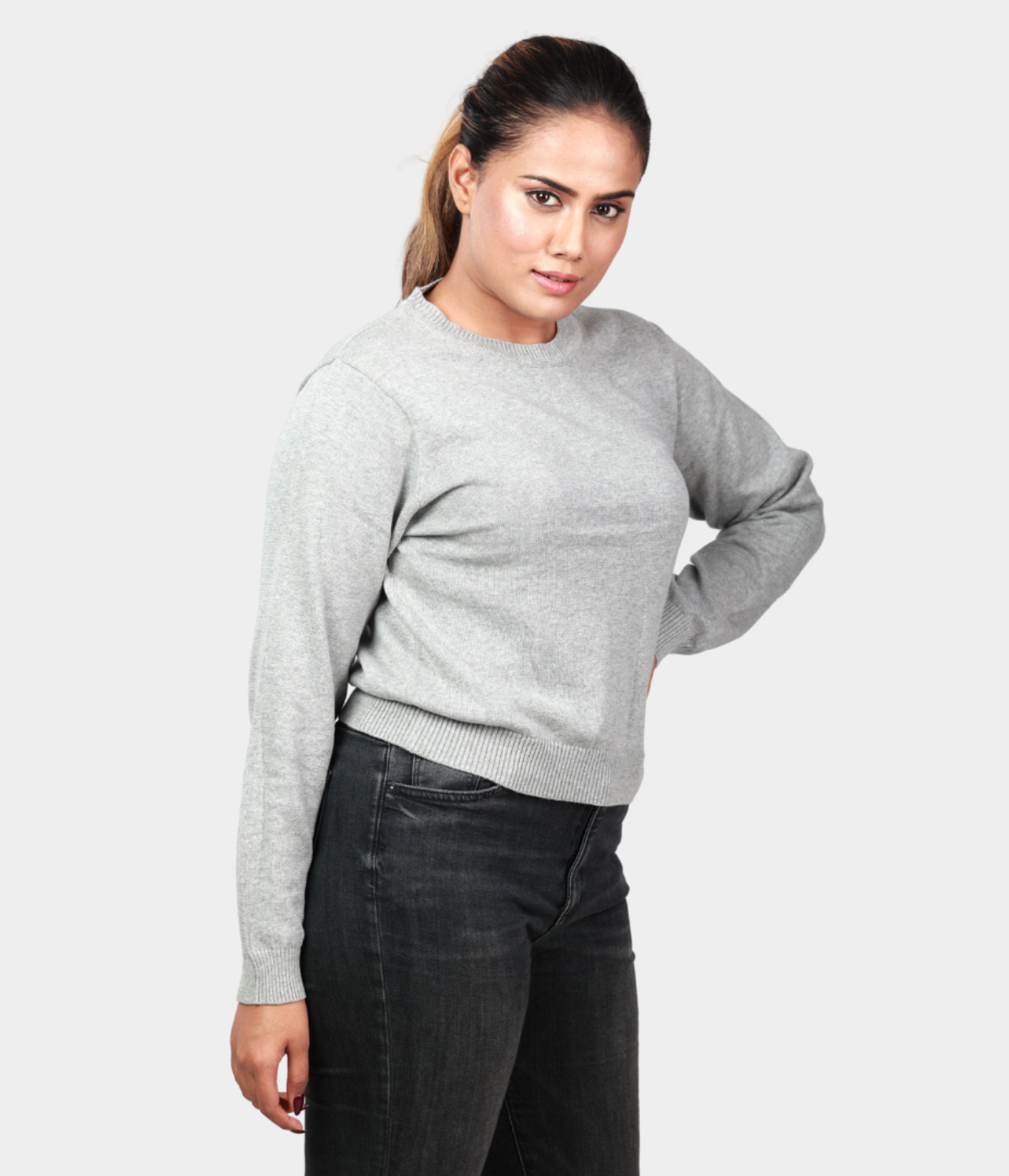 Grey Drop Shoulder Knitted Top