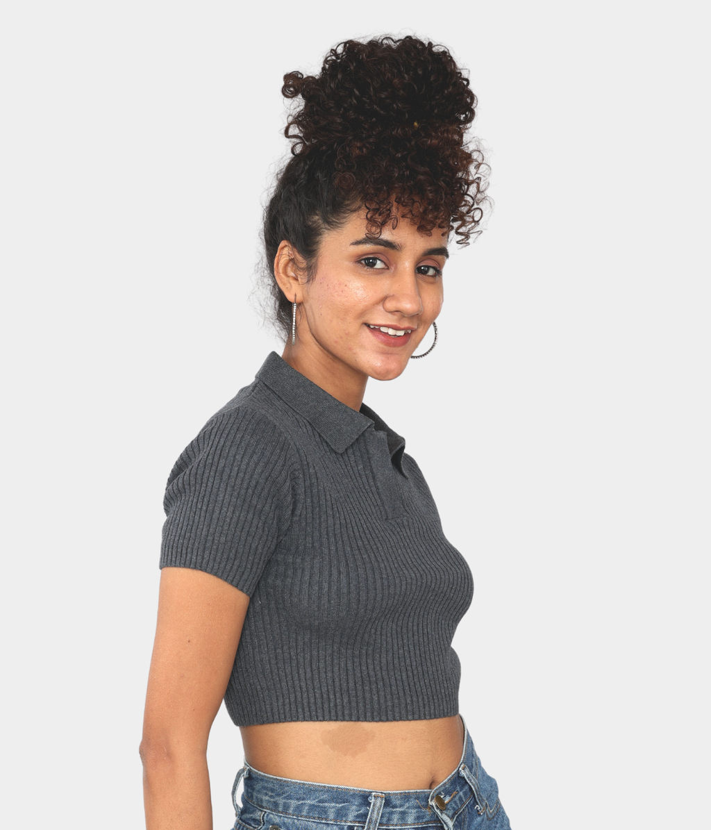 Anthra Polo – Half Sleeves Ribbed Knitted