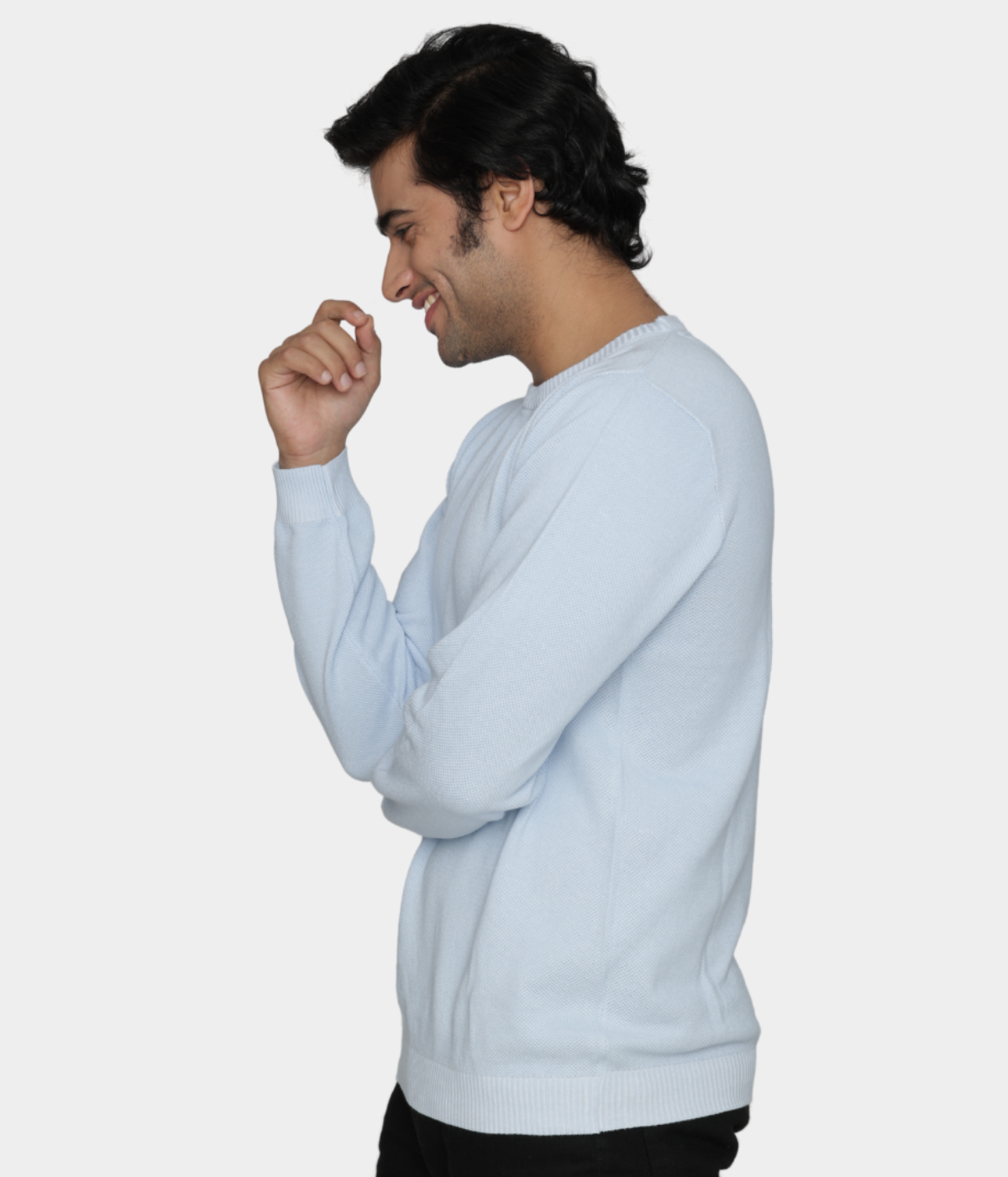 Sky blue structured cotton knitted T-shirt