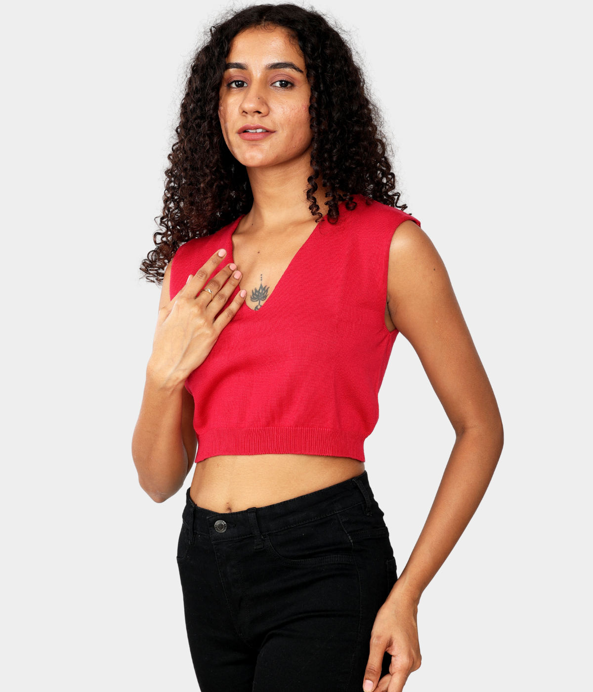 Maroon V-Neck Sleeveless Knitted