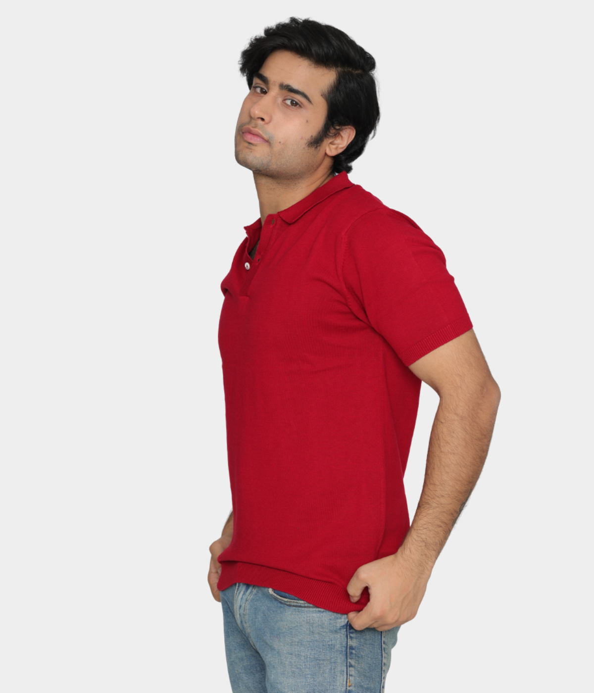 Red Solid knitted Cotton Polo Knitted T-Shirt