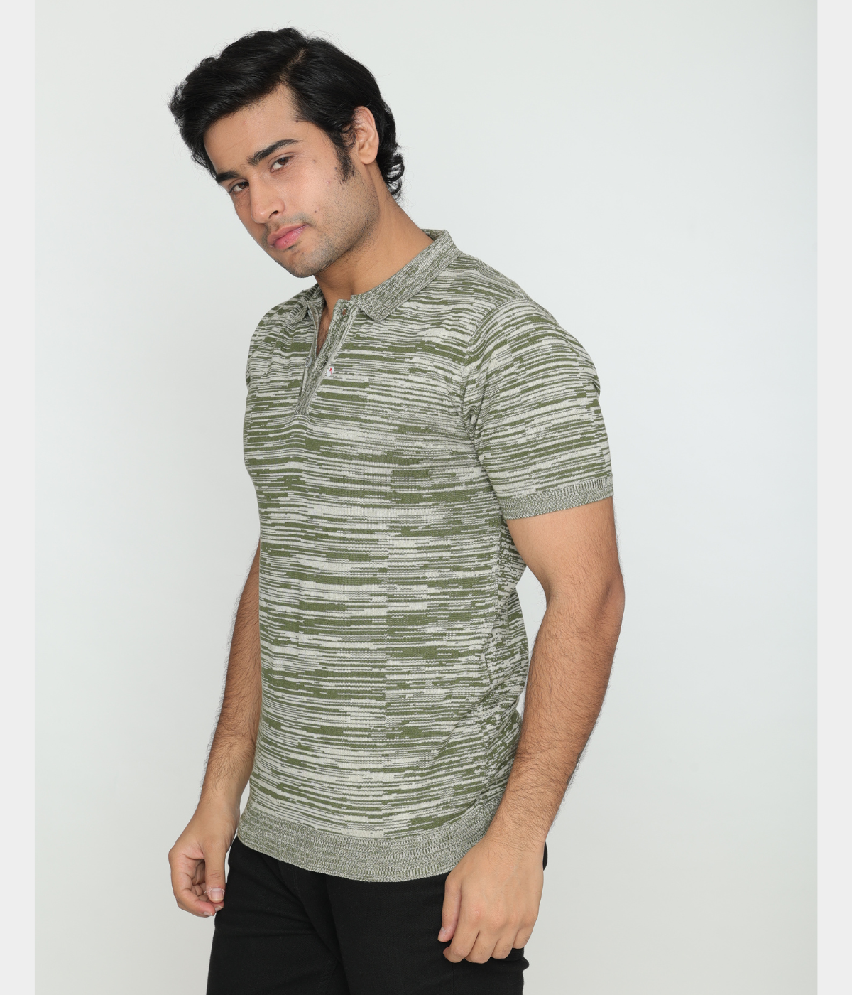 Green/Off-White Structured Cotton Polo Knitted T-Shirt