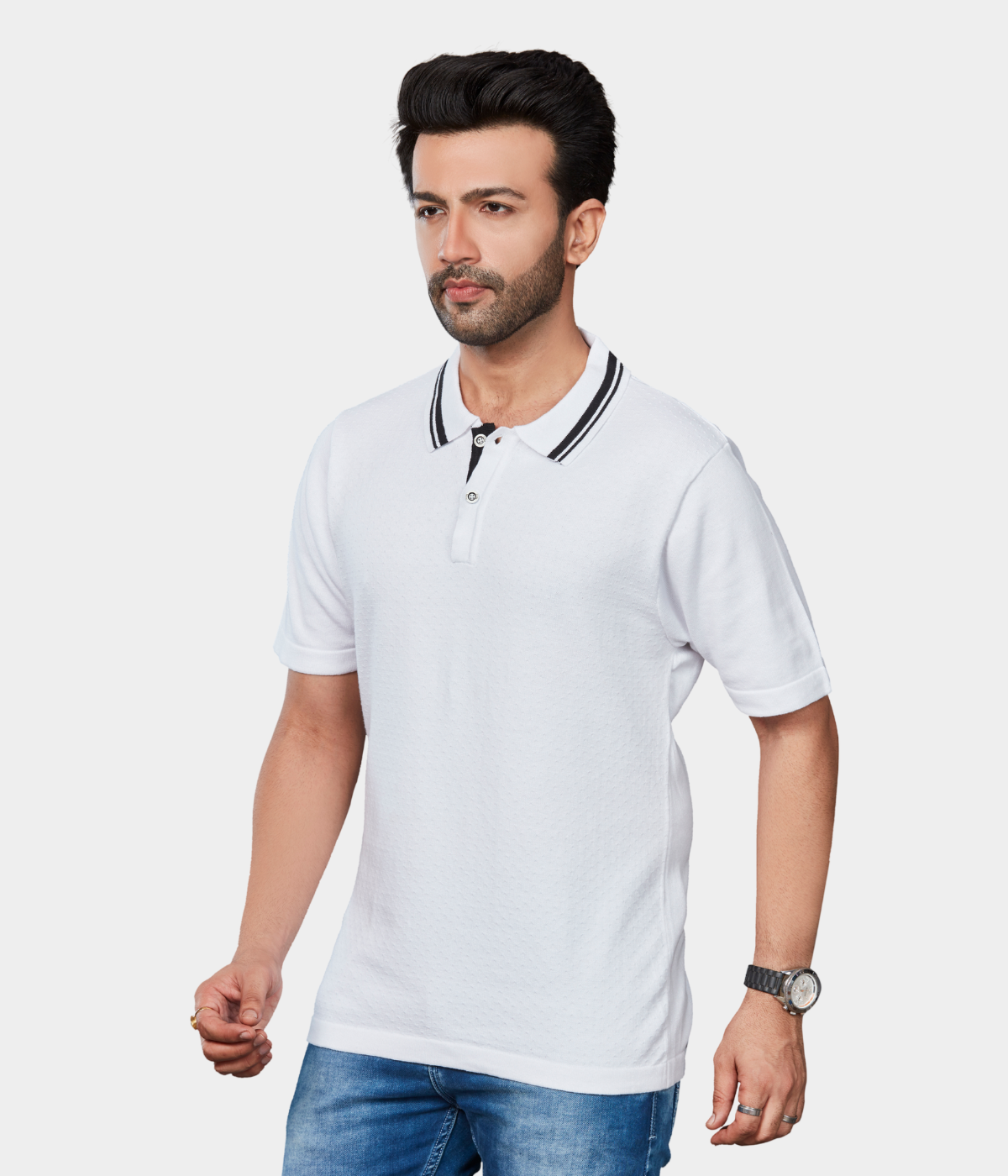 White Cotton structured knitted T-Shirt