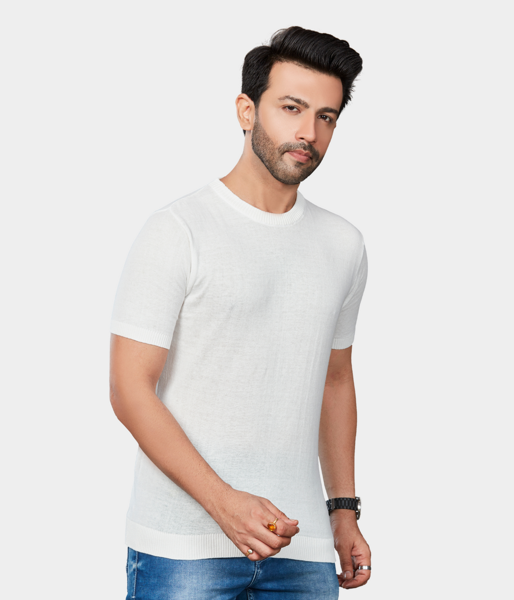 Off-White Single Ply Knitted Cotton T-Shirt