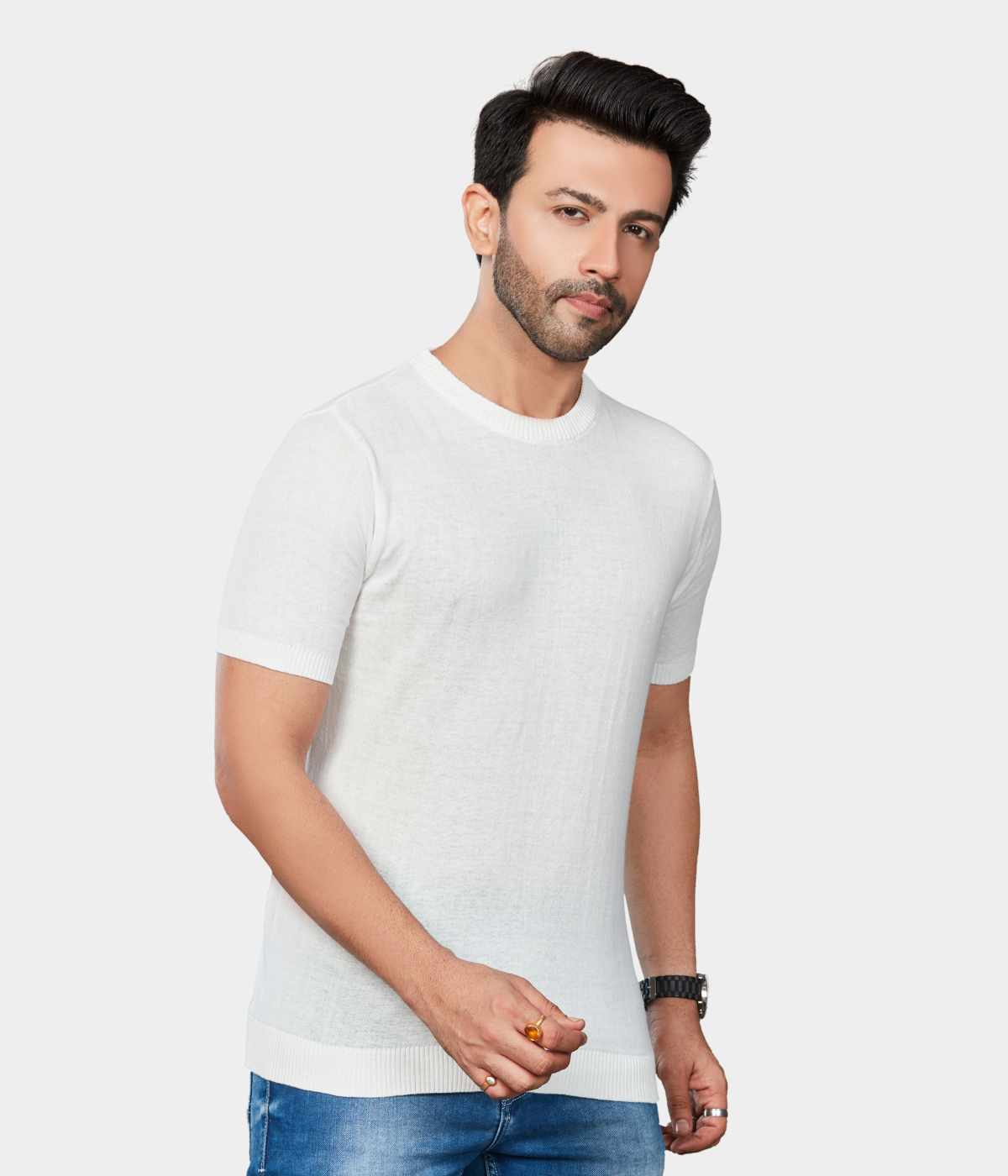 Off-White Single Ply Knitted Cotton T-Shirt