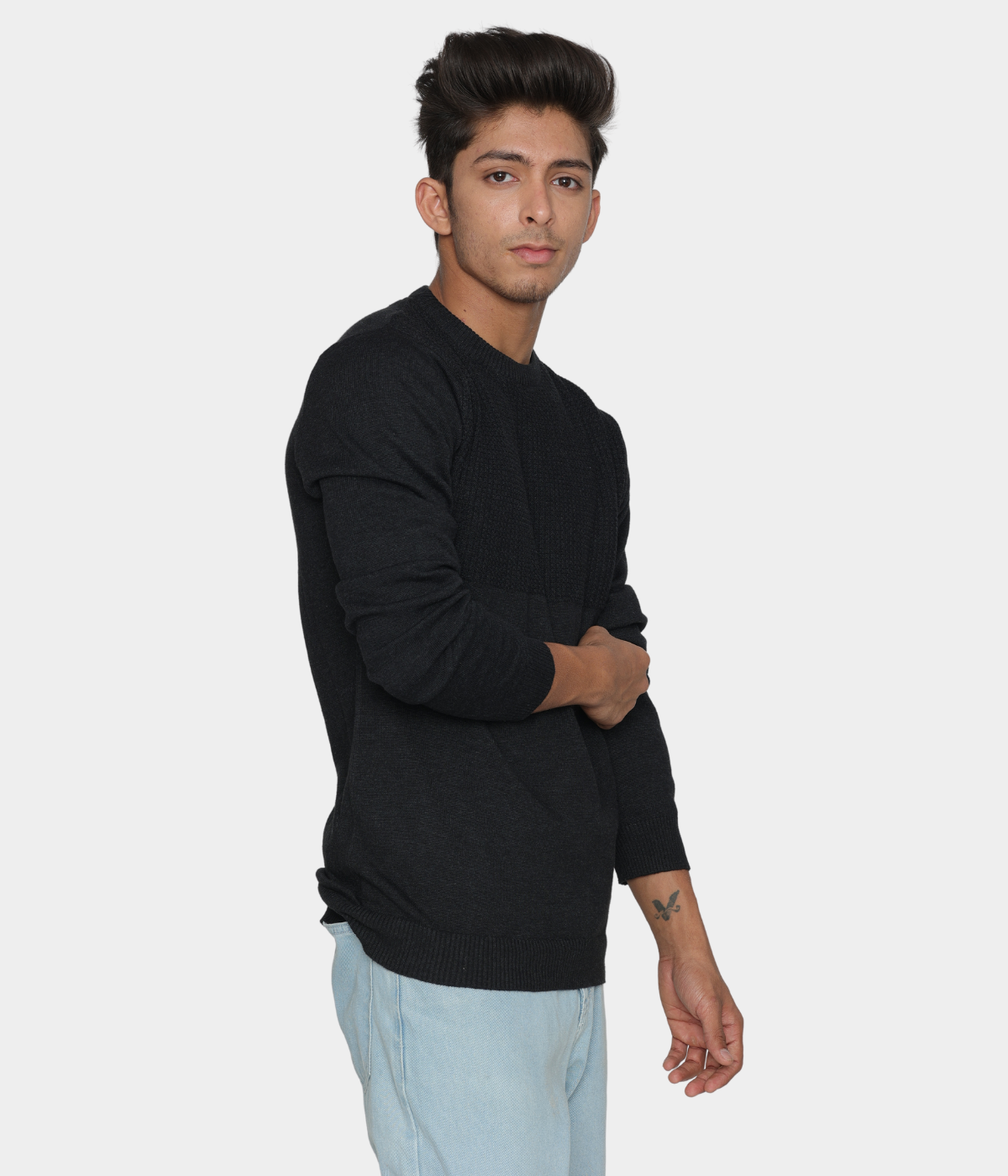 Charcoal Structured cotton Knitted T-shirt