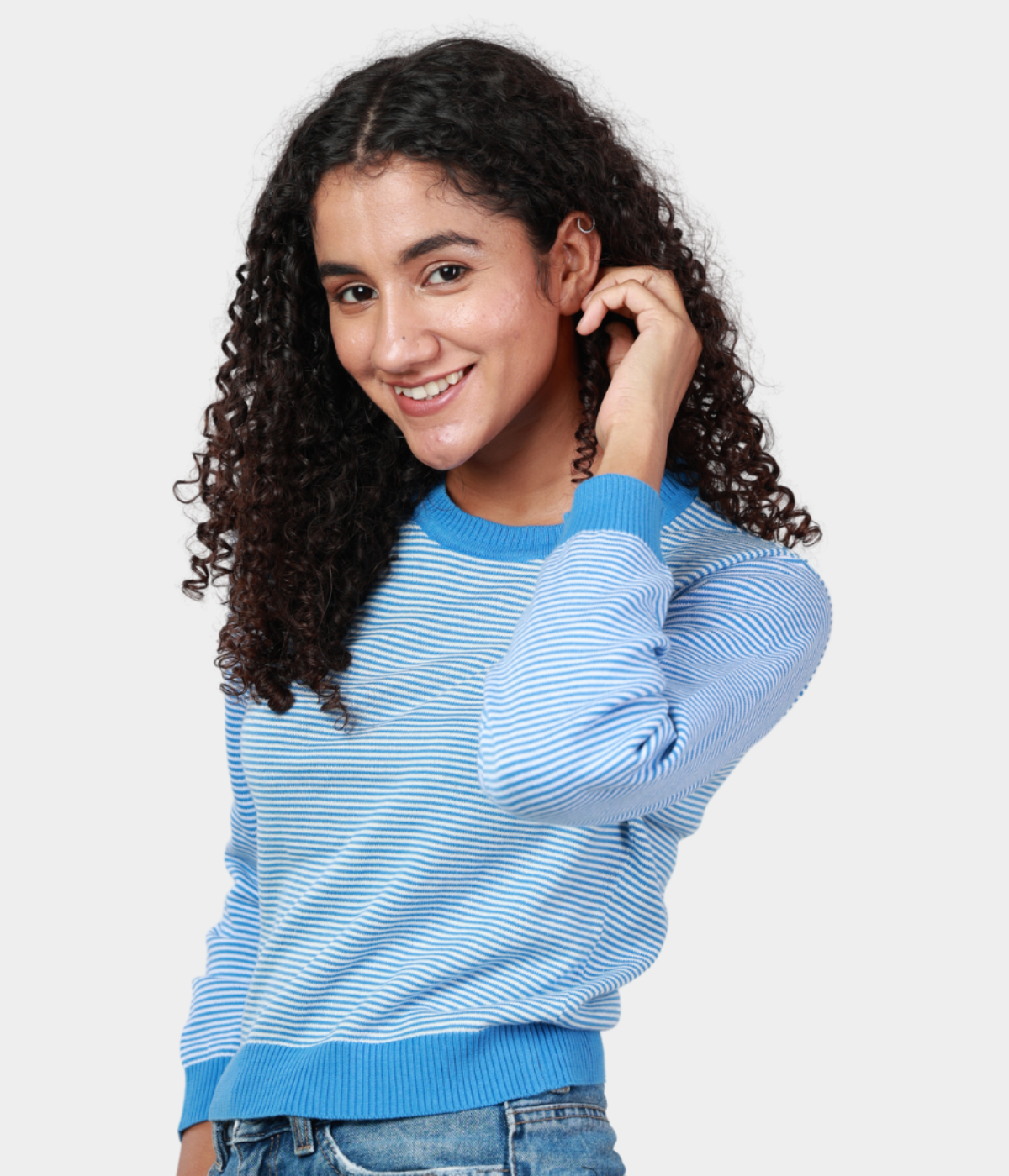 Light Blue Full Sleeves Knitted Top