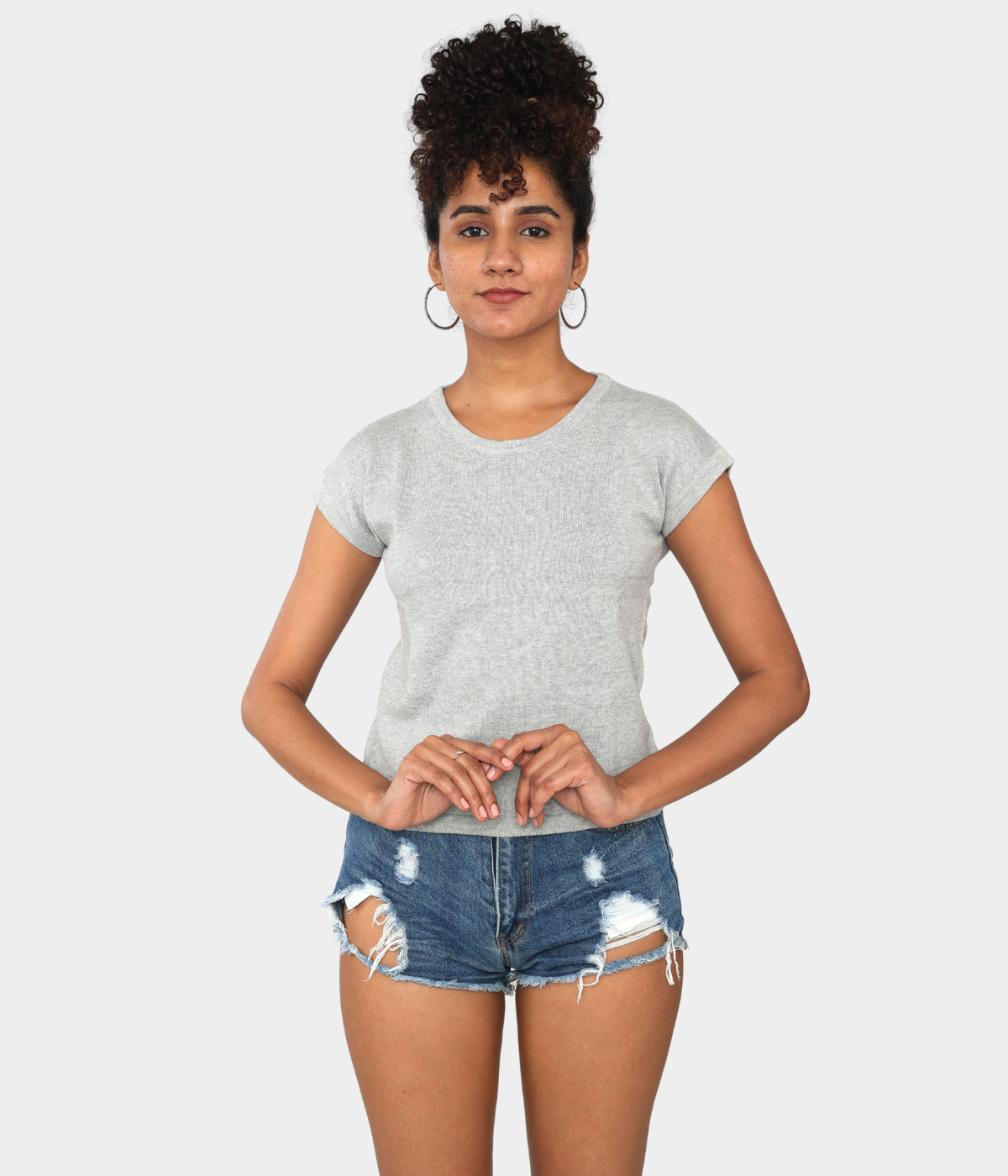 Grey Round Neck  Knitted Top