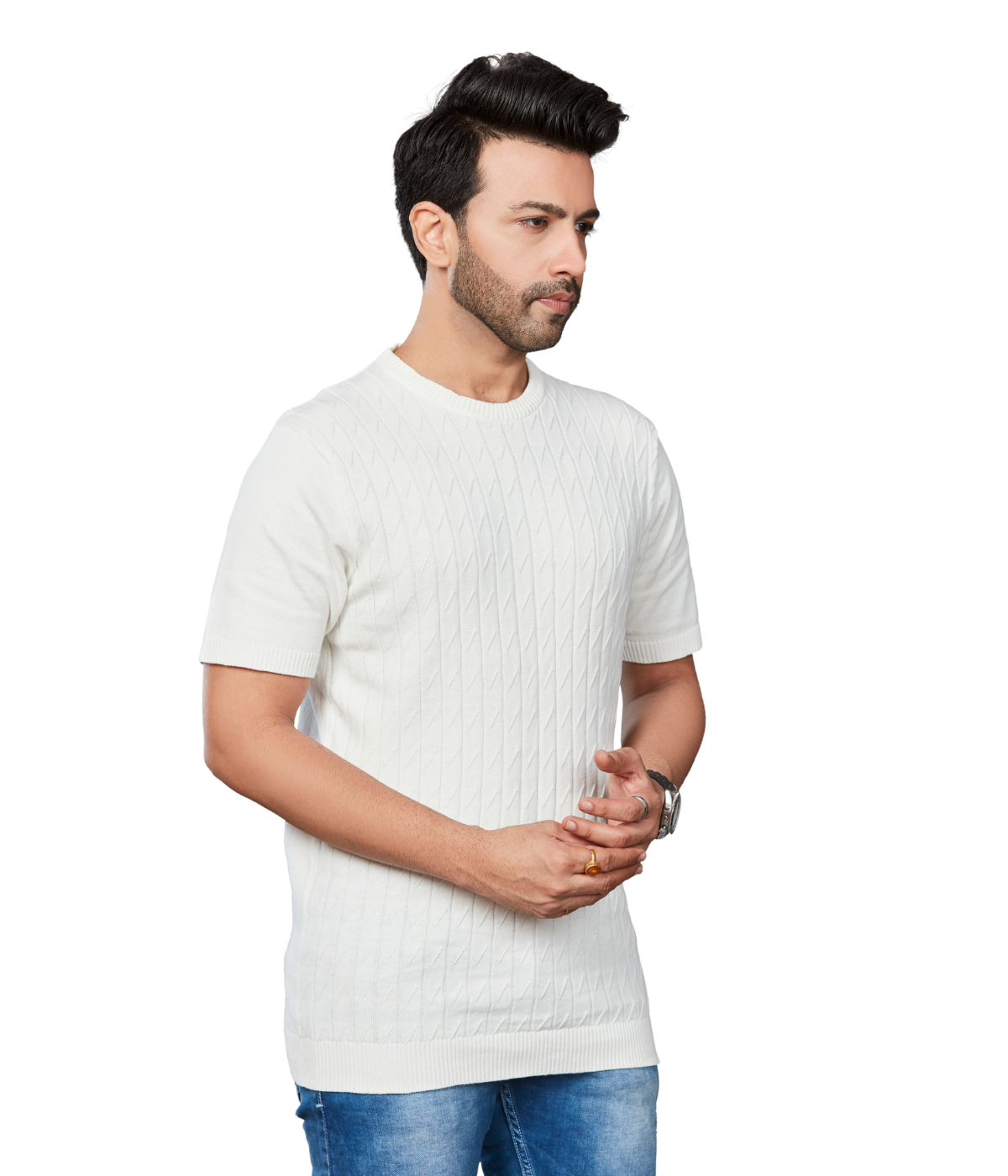 Off-White Structured Knitted Cotton T-Shirt