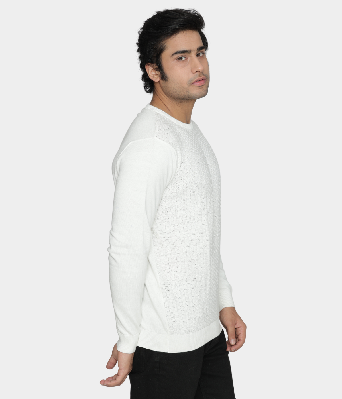 OFF WHITE STRUCTURED COTTON KNITTED T-SHIRT