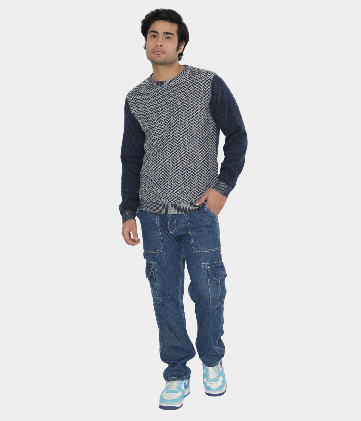 Navy Structured Knitted Cotton T-Shirt