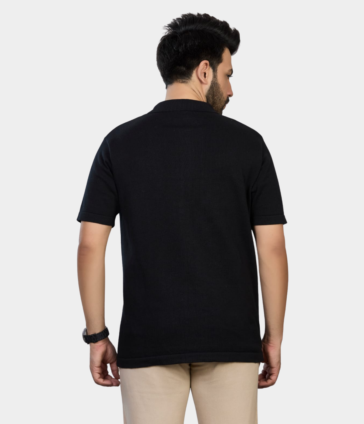 Black Pointelle Knitted Cotton Shirt